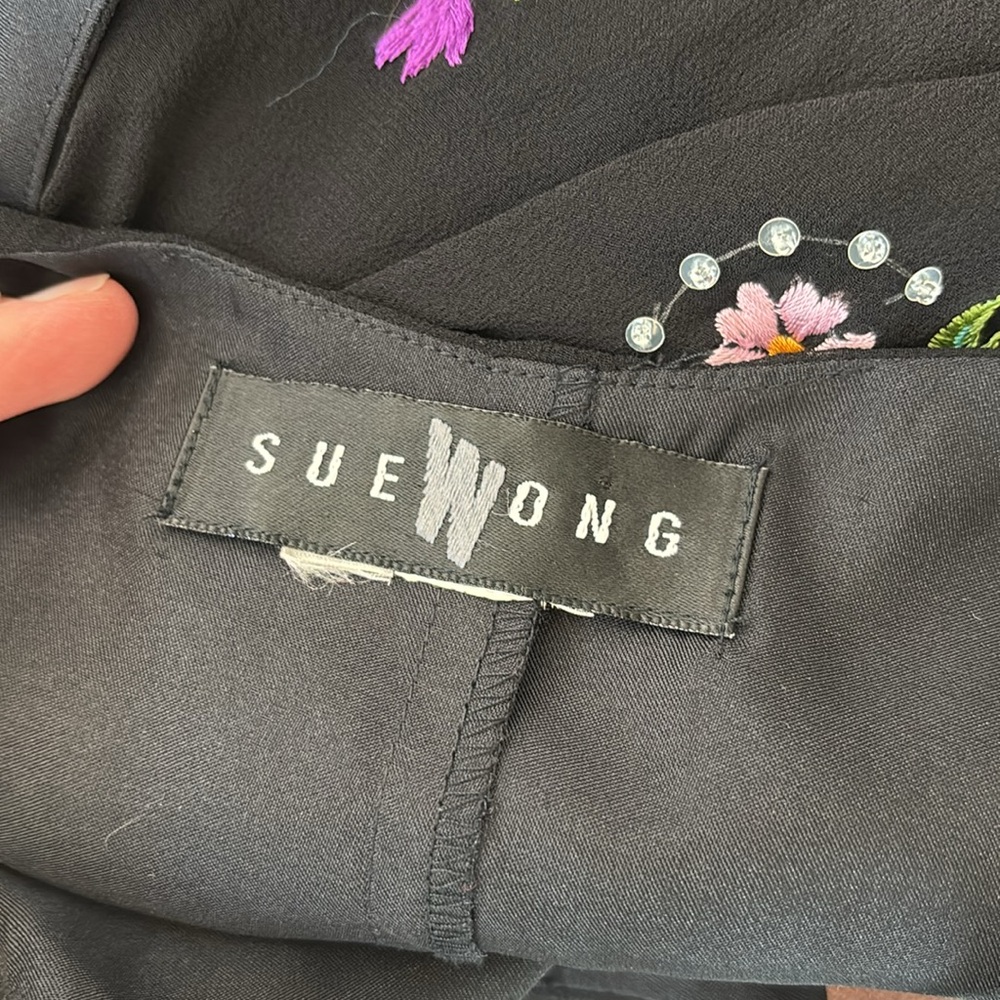 Sue Wong Vintage 90s Embroidered Dress With Fringe Black M - Picture 6 of 6